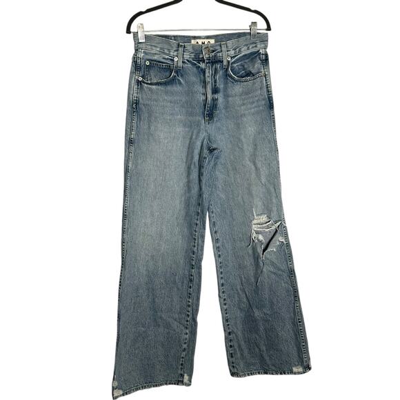 AMO Denim Frida Wide Leg Distressed Blue Jeans Size 28 - Picture 1 of 8